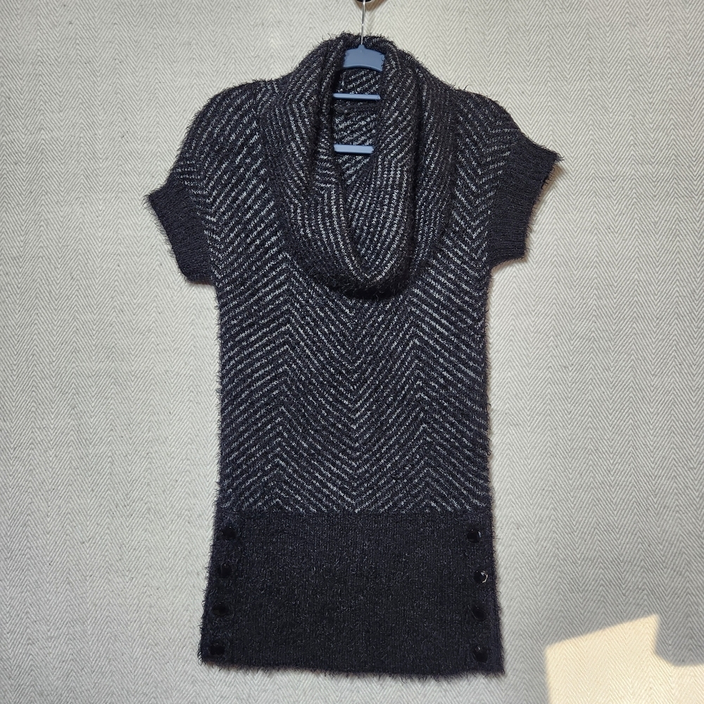 Candie's Small Sweater Dress Cowel Neck. Black and Gray Mini Light Weight